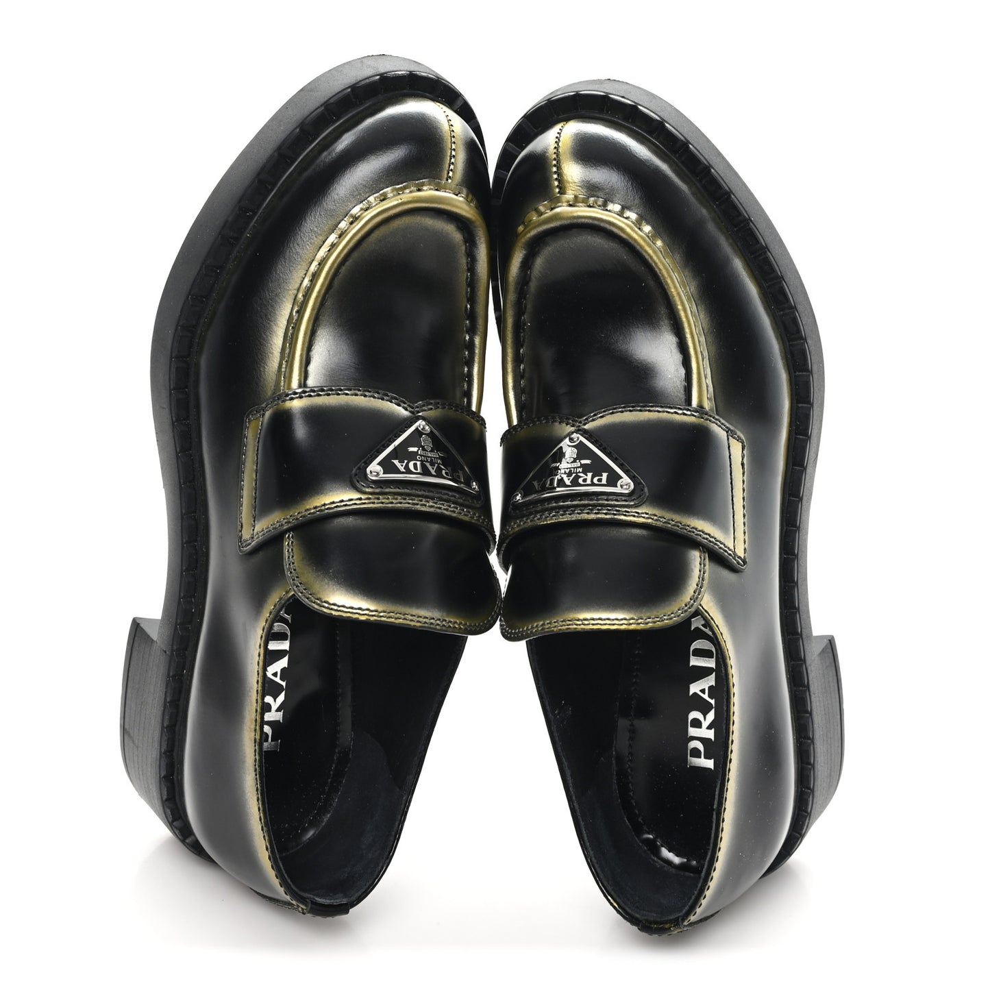 Spazzolato Sfumato Metal Triangle Logo 50mm Loafers 36 Black Platino