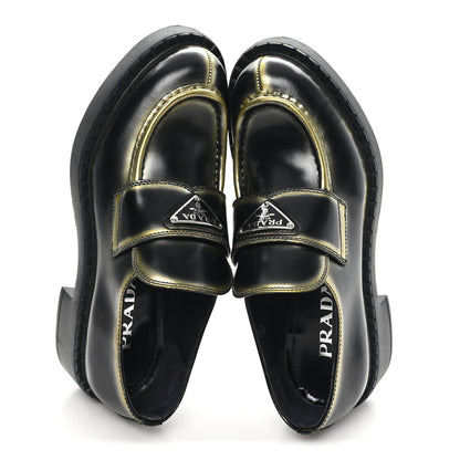 Prada Spazzolato Sfumato Metal Triangle Logo 50mm Loafers 36 Black Platino 2 of 10