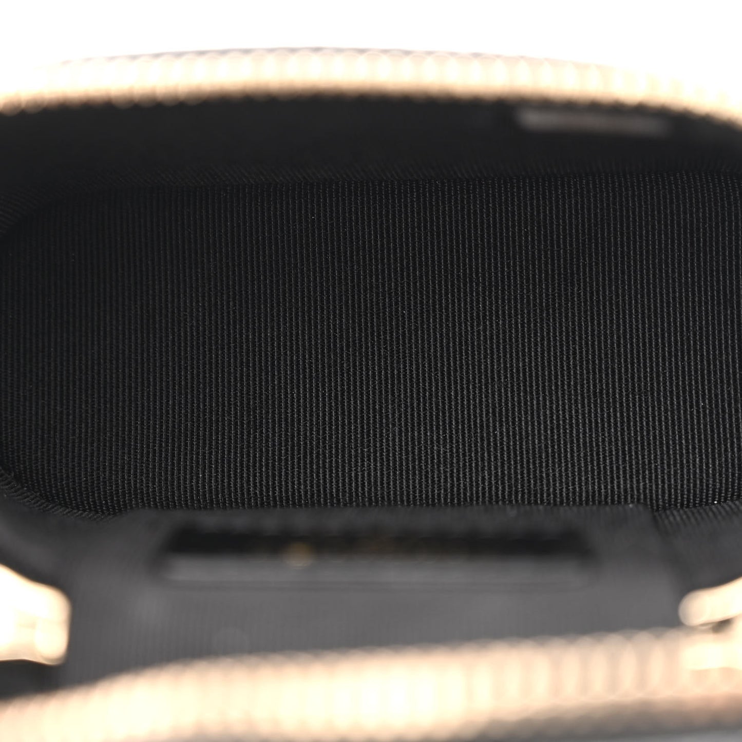 Caviar Quilted Small Handle With Care Vanity Case With Chain Black