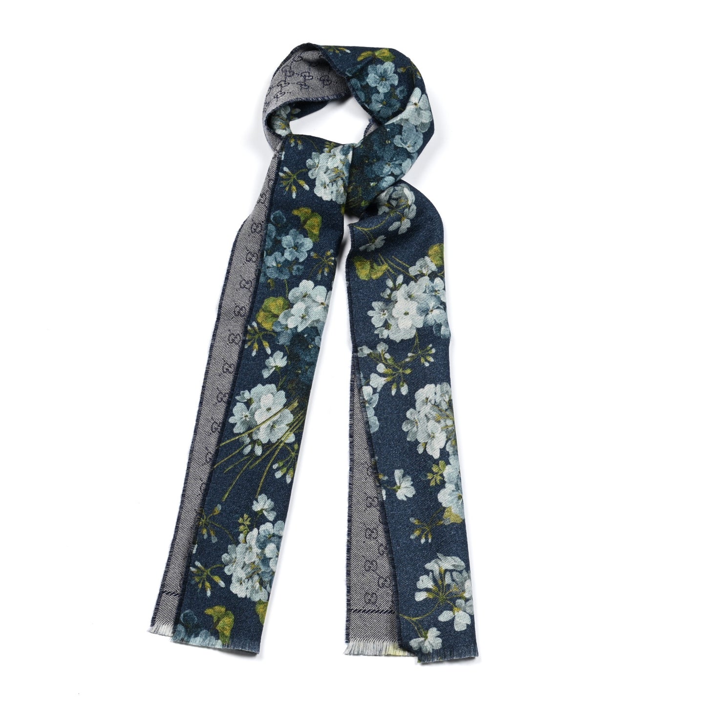 Wool Jacquard GG Monogram Miniorophin Scarf Midnight Blue Sky Blue