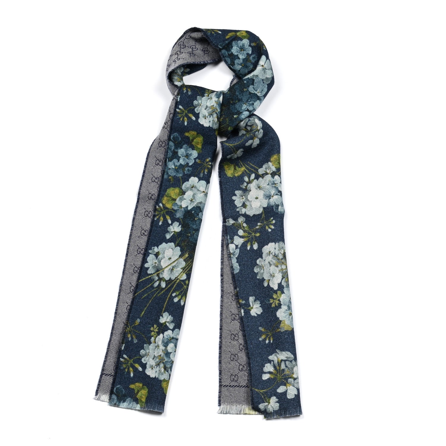 Gucci Wool Jacquard GG Monogram Miniorophin Scarf Midnight Blue Sky Blue 1 of 5