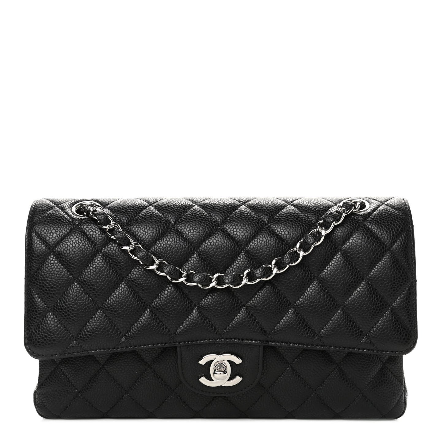 Caviar Quilted Medium Double Flap Black