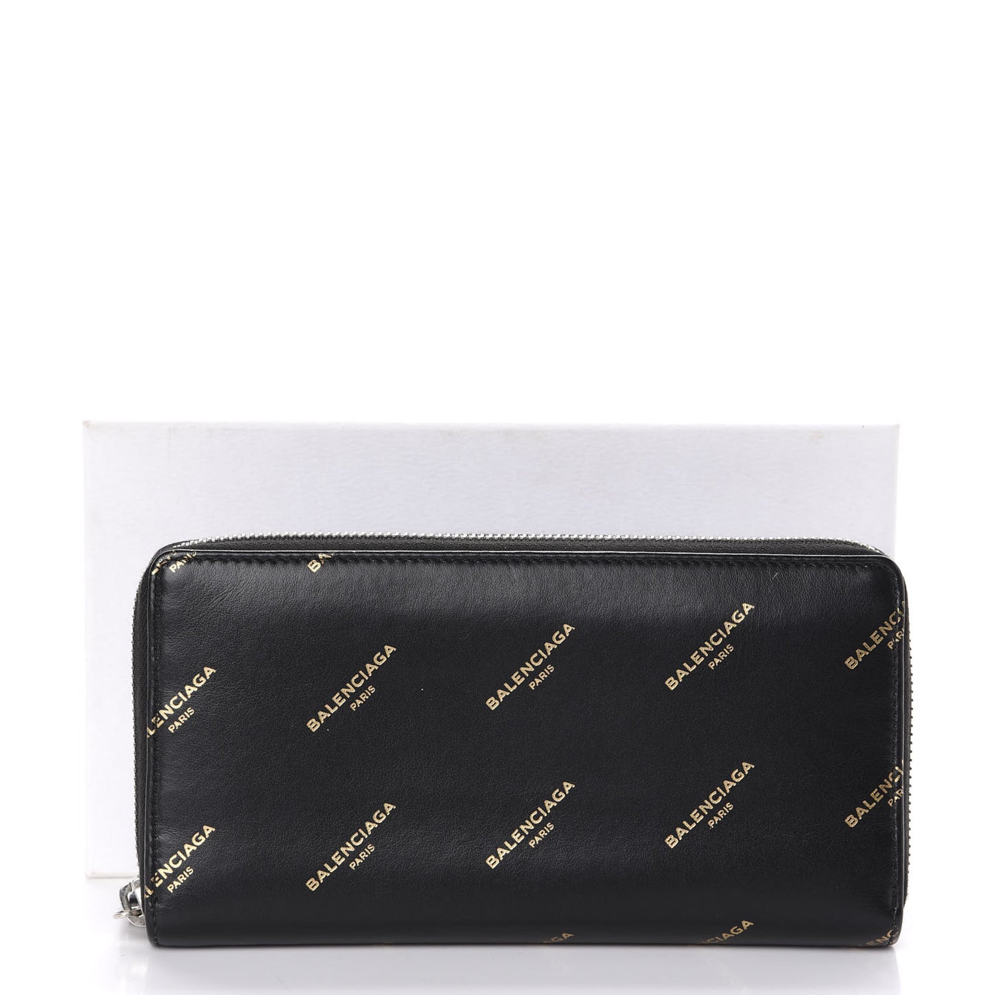 Calfskin Allover Logo Bazar Continental Zip Around Wallet Black Gold