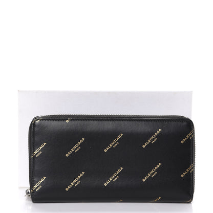 Balenciaga Calfskin Allover Logo Bazar Continental Zip Around Wallet Black Gold 9 of 9