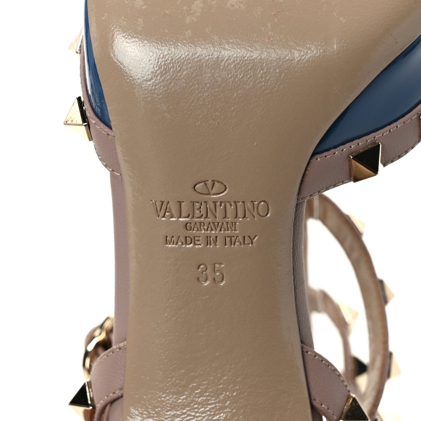 Patent Rockstud Ankle Strap 65mm Pumps 35 Indaco Poudre