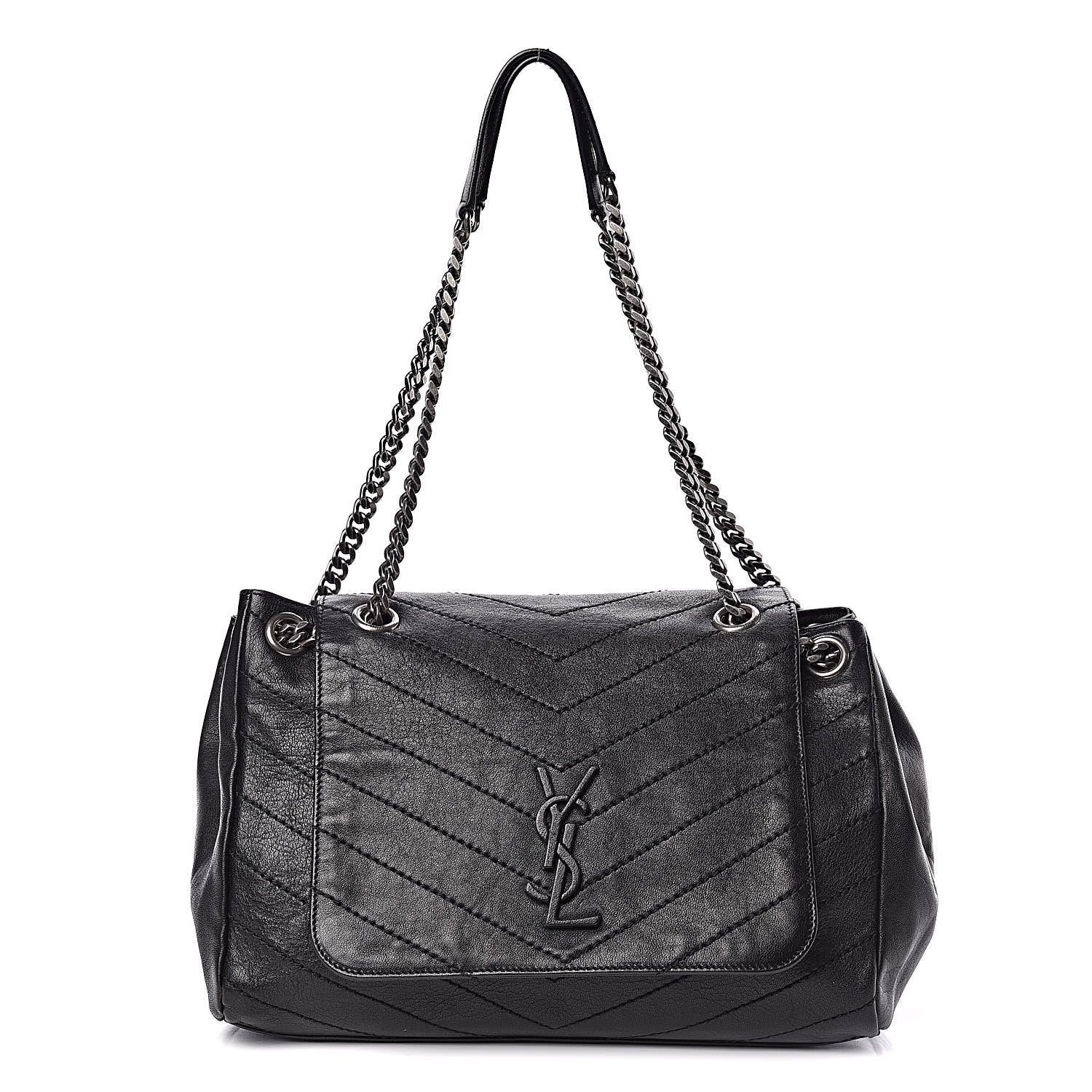 Saint Laurent Pebbled Lambskin Chevron Monogram Large Nolita Black 1 of 10