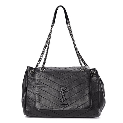 Saint Laurent Pebbled Lambskin Chevron Monogram Large Nolita Black 1 of 10