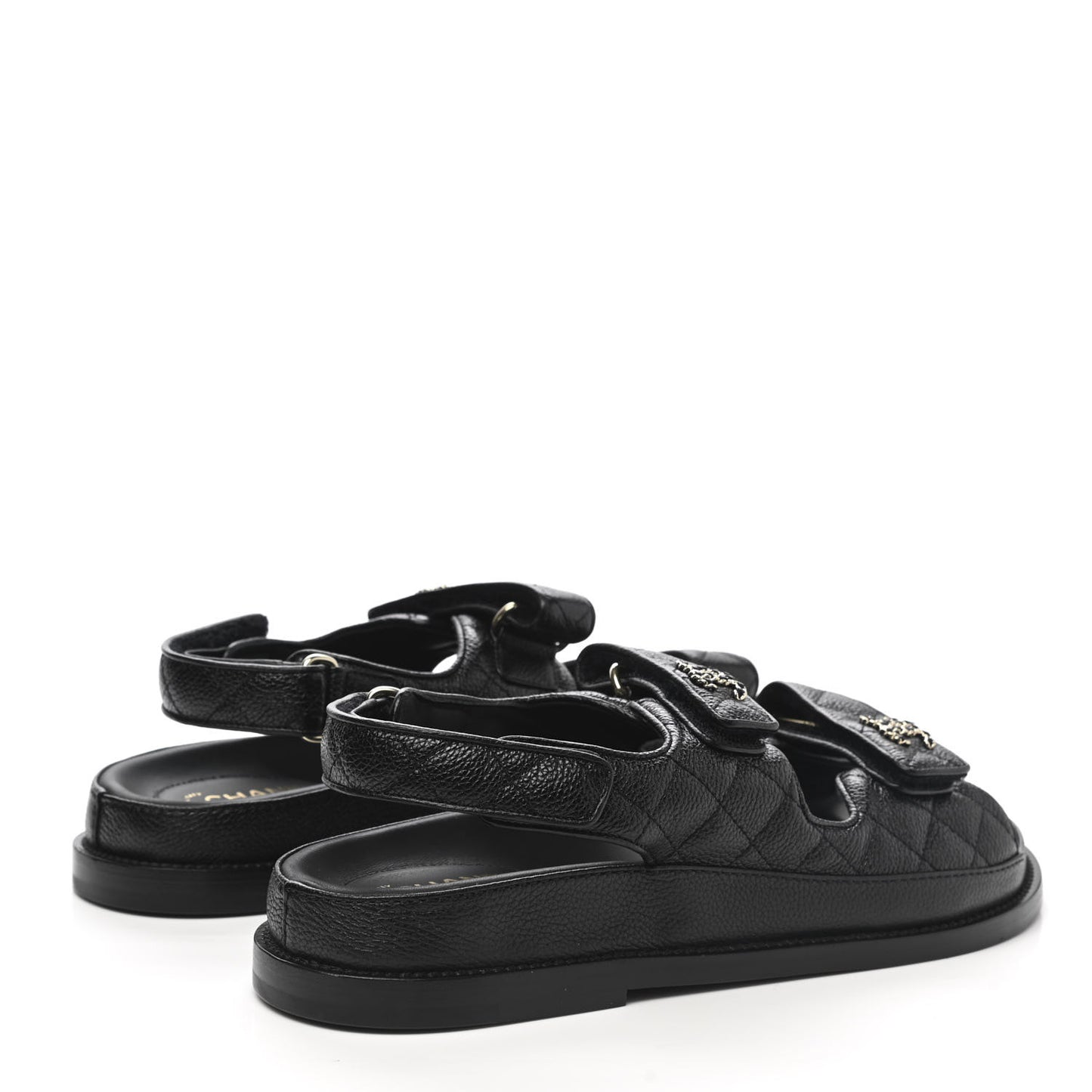Grained Calfskin Velcro Dad Sandals 38.5 Black