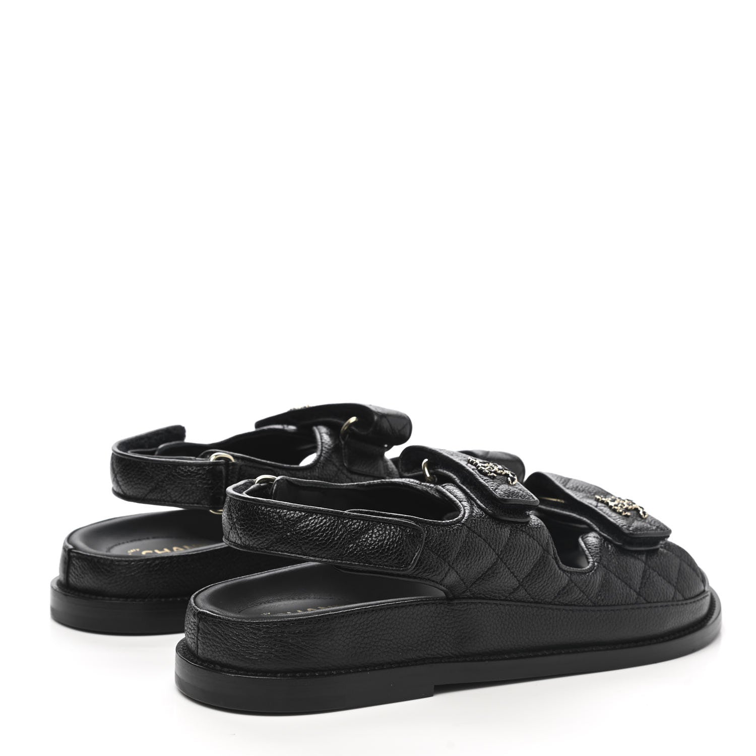 Chanel Grained Calfskin Velcro Dad Sandals 38.5 Black 4 of 9