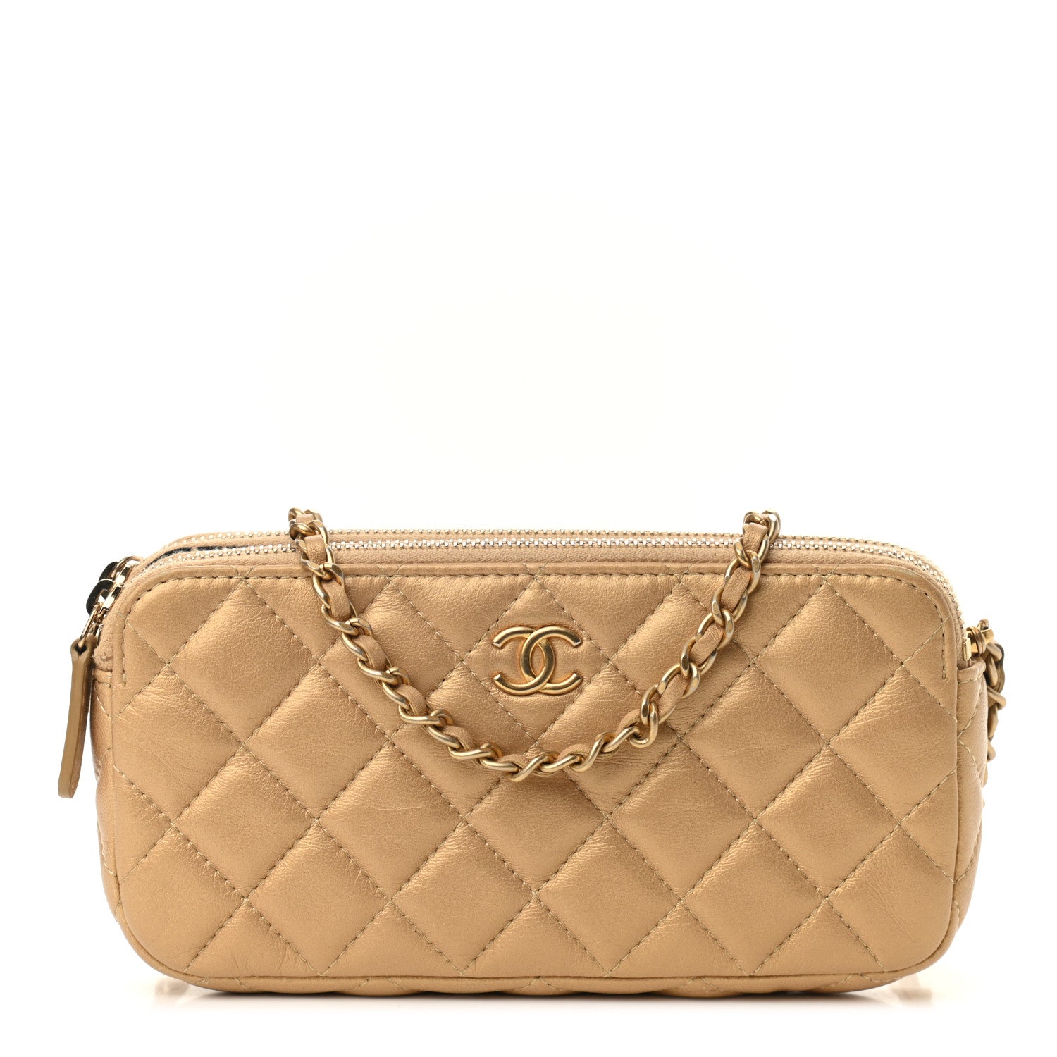 Chanel Metallic Lambskin Quilted Graffiti Small Clutch With Chain Gold 1 of 9