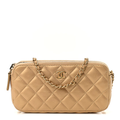 Chanel Metallic Lambskin Quilted Graffiti Small Clutch With Chain Gold 1 of 9