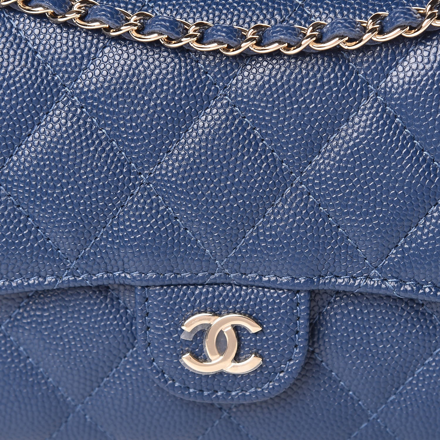 Chanel Caviar Quilted Classic Clutch With Chain Blue 9 of 11