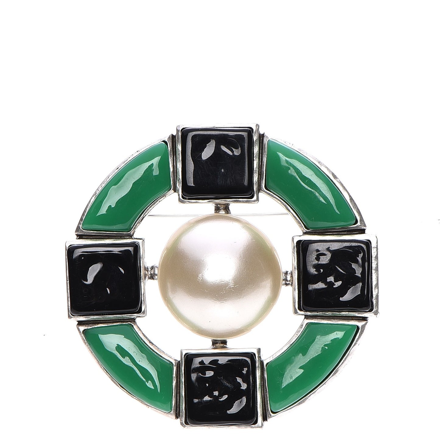 Pearl Glass Brooch Black Green