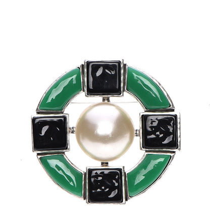 Chanel Pearl Glass Brooch Black Green 1 of 6