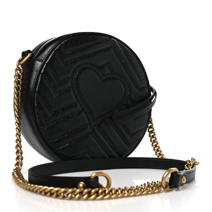 Gucci Azalea Calfskin Matelasse Heart Mini GG Marmont Round Shoulder Bag Black 3 of 9