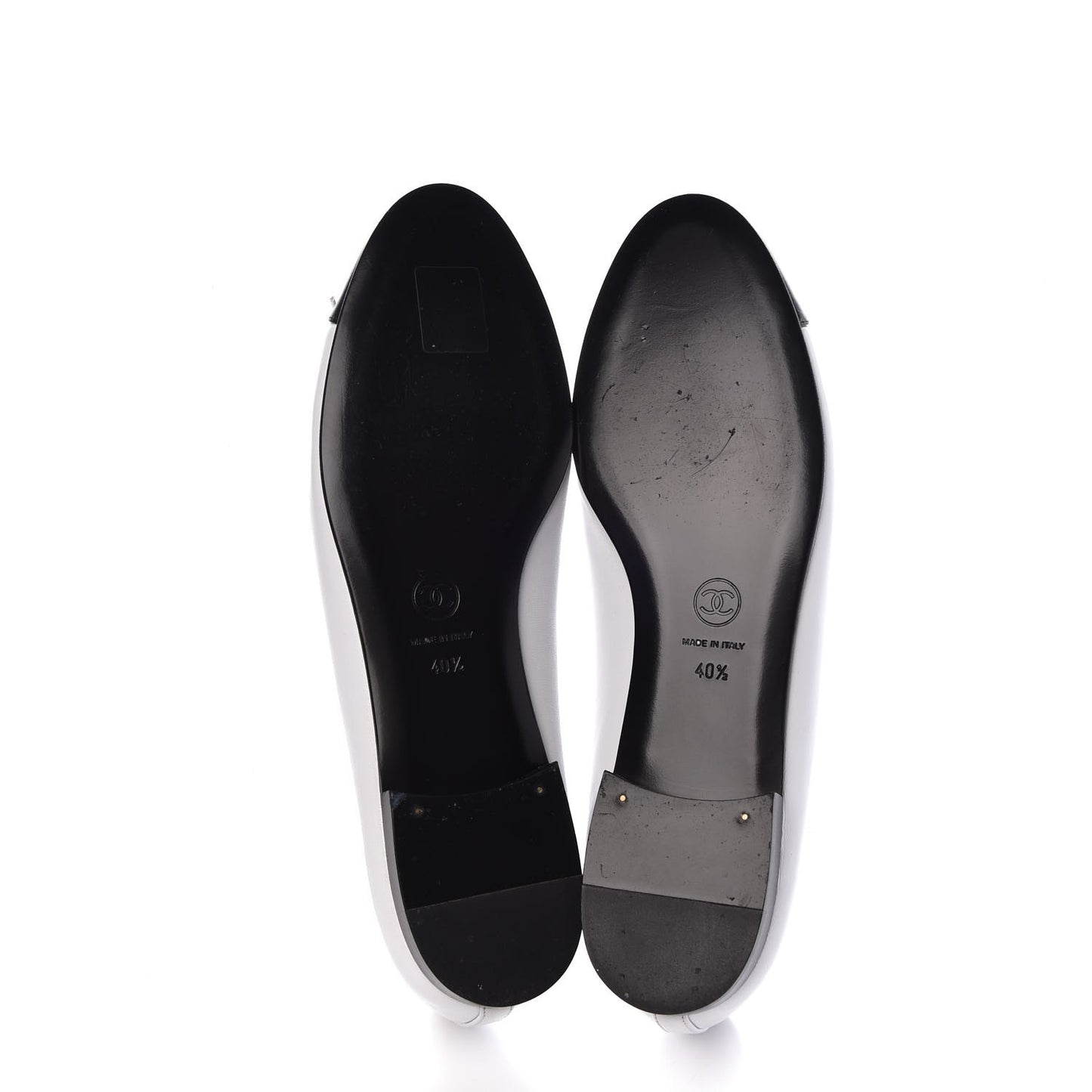 Lambskin Cap Toe Ballerina Flats 40.5 White Black