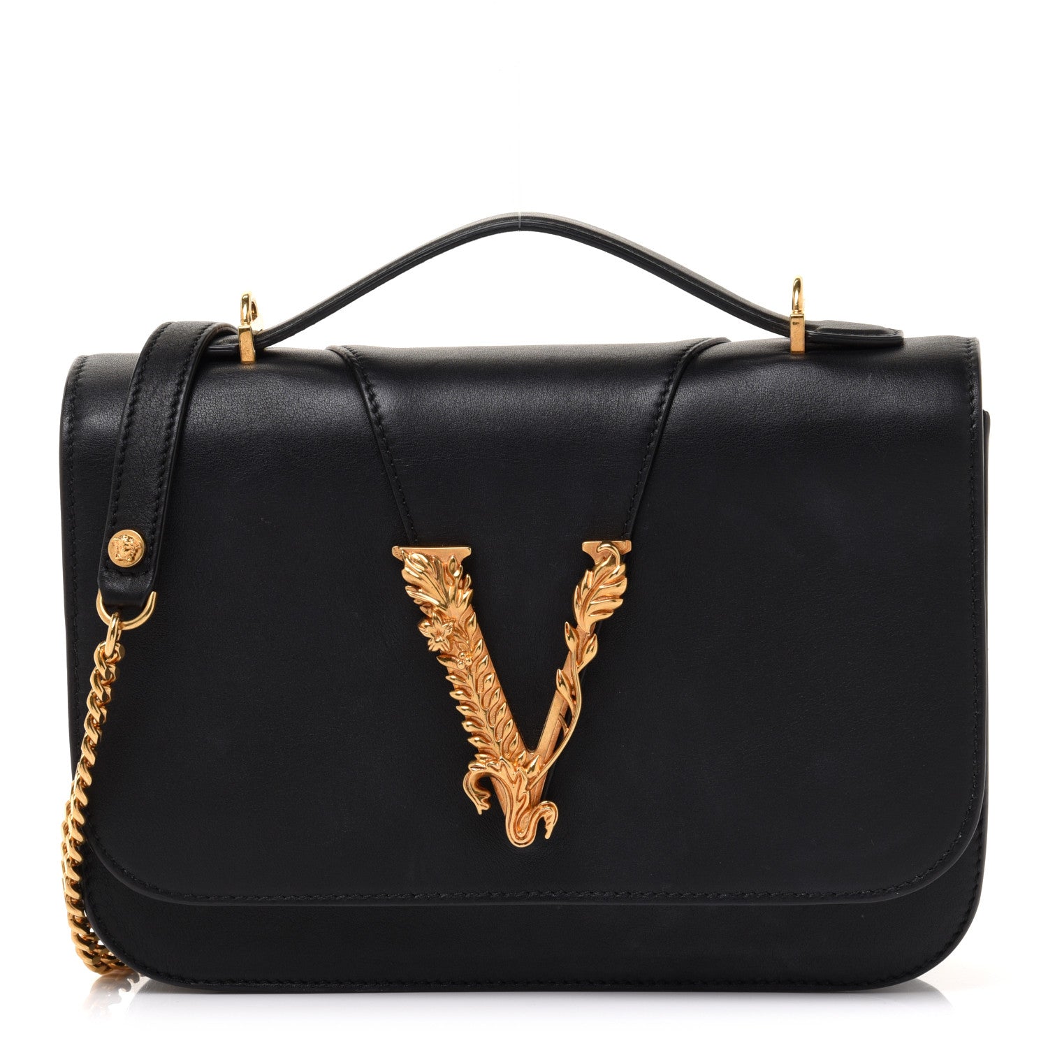 Versace Vitello Barocco Virtus Top Handle Shoulder Bag Black 2 of 10