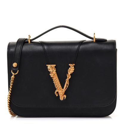 Versace Vitello Barocco Virtus Top Handle Shoulder Bag Black 2 of 10