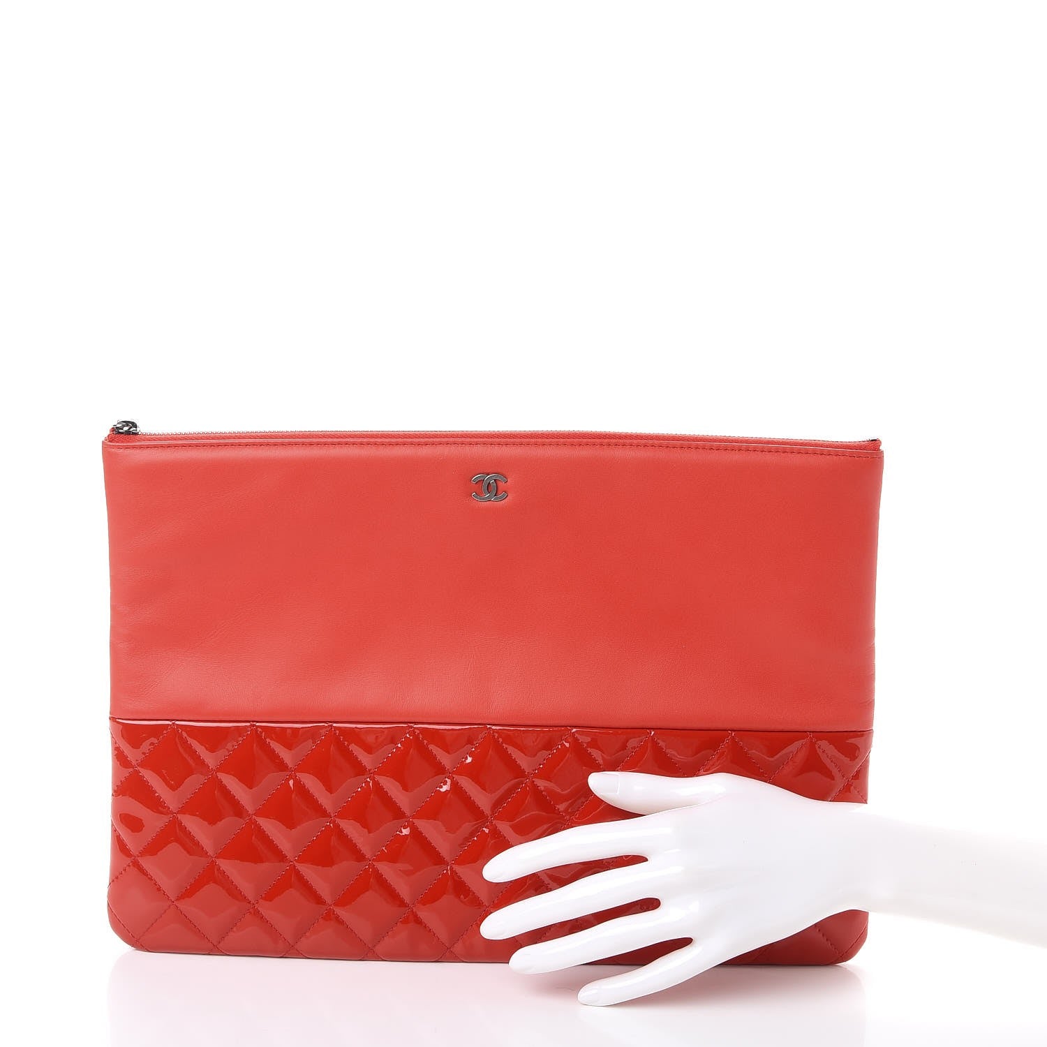 Chanel Lambskin Patent Quilted Large Cosmetic Case Red 2 of 7