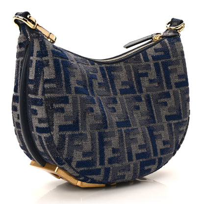 Fendi Chenille Vitello Grace FF 1974 Mini Fendigraphy Hobo Bag Blue 3 of 11