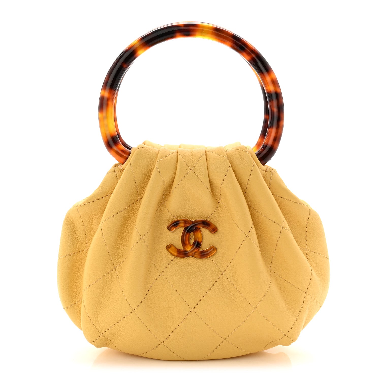 Chanel Lambskin Plexiglass Tortoise Shell Quilted Mini Pouch Yellow 1 of 8