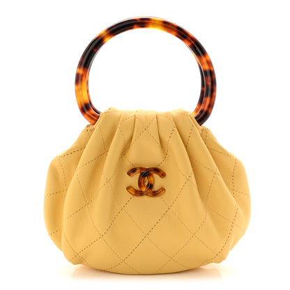 Chanel Lambskin Plexiglass Tortoise Shell Quilted Mini Pouch Yellow 1 of 8