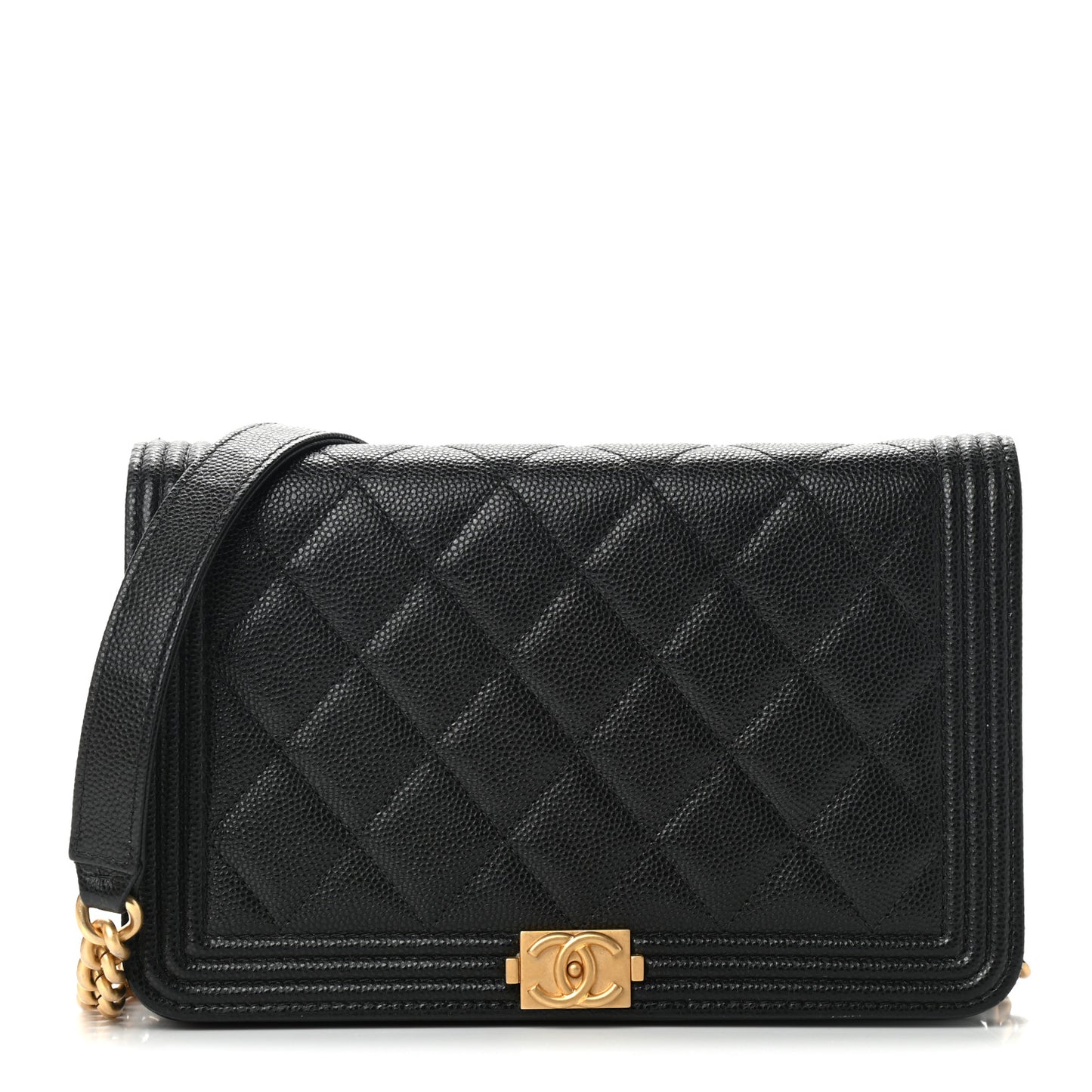 Caviar Quilted Boy Wallet On Chain WOC Black