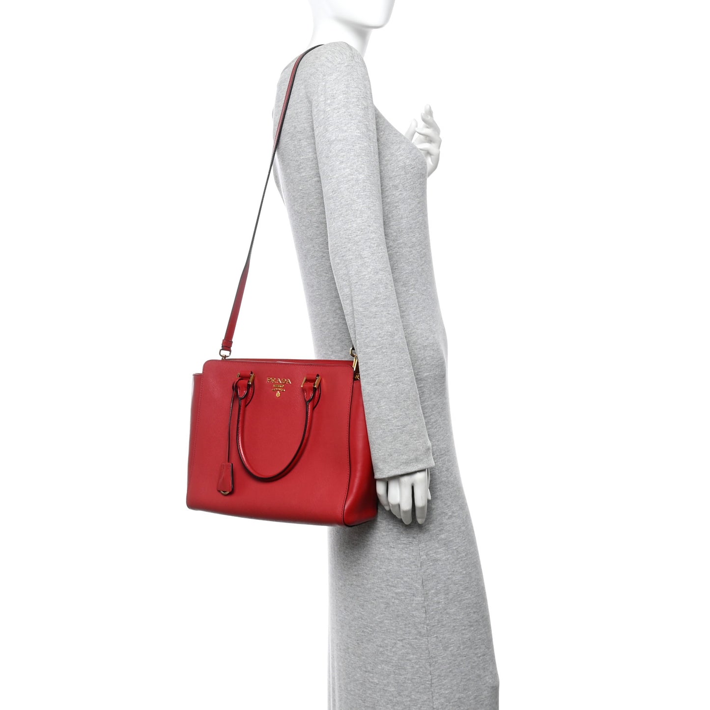 Saffiano Soft Calfskin Small Zippered Tote Fuoco