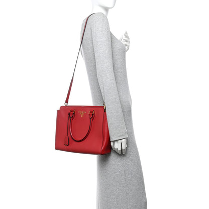 Prada Saffiano Soft Calfskin Small Zippered Tote Fuoco 2 of 9