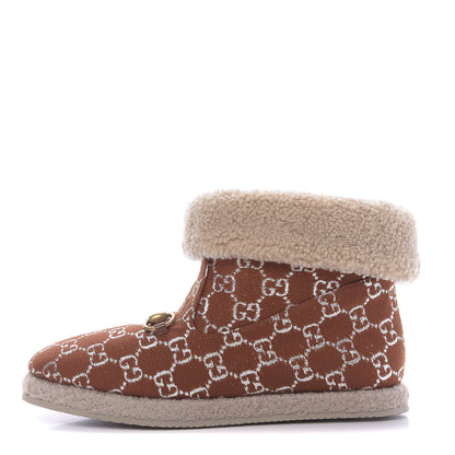 Gucci Canvas Wool Lame GG Monogram Womens Fria Horsebit Ankle Boots 39 Burnt Orange Silver Butterscotch 1 of 9