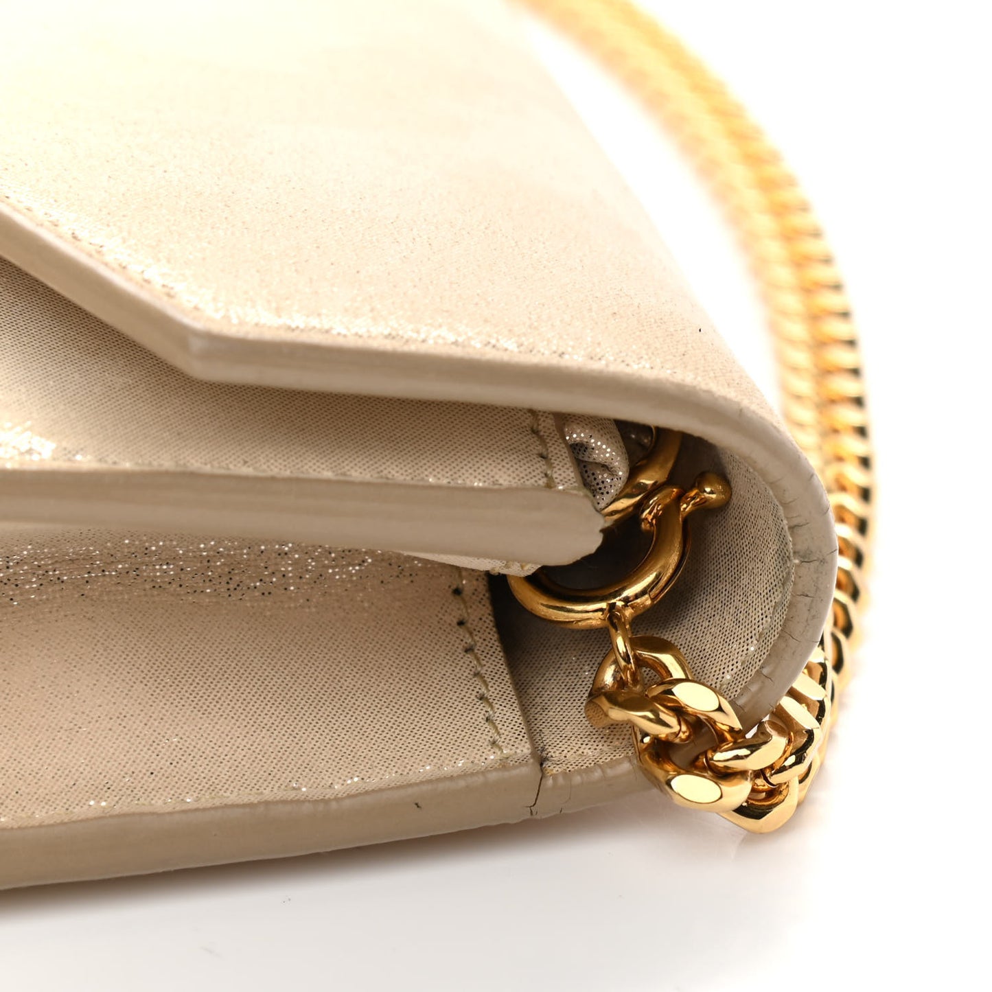 Metallic Fabric Monogram Envelope Chain Wallet Champagne