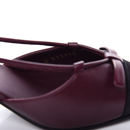 Chanel Lambskin Satin Slingback Cap Toe Bow Pumps 36.5 Burgundy Black 10 of 11