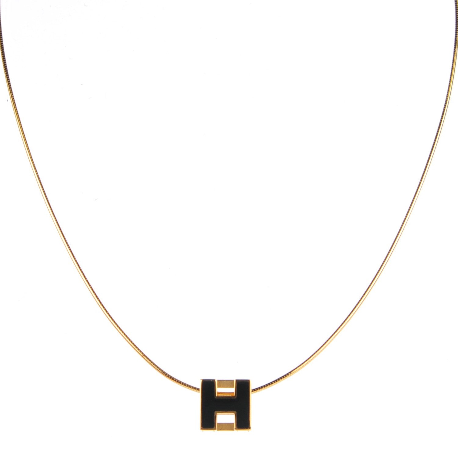 Hermes Lacquered Gold Cage d'H Pendant Necklace Black 1 of 5