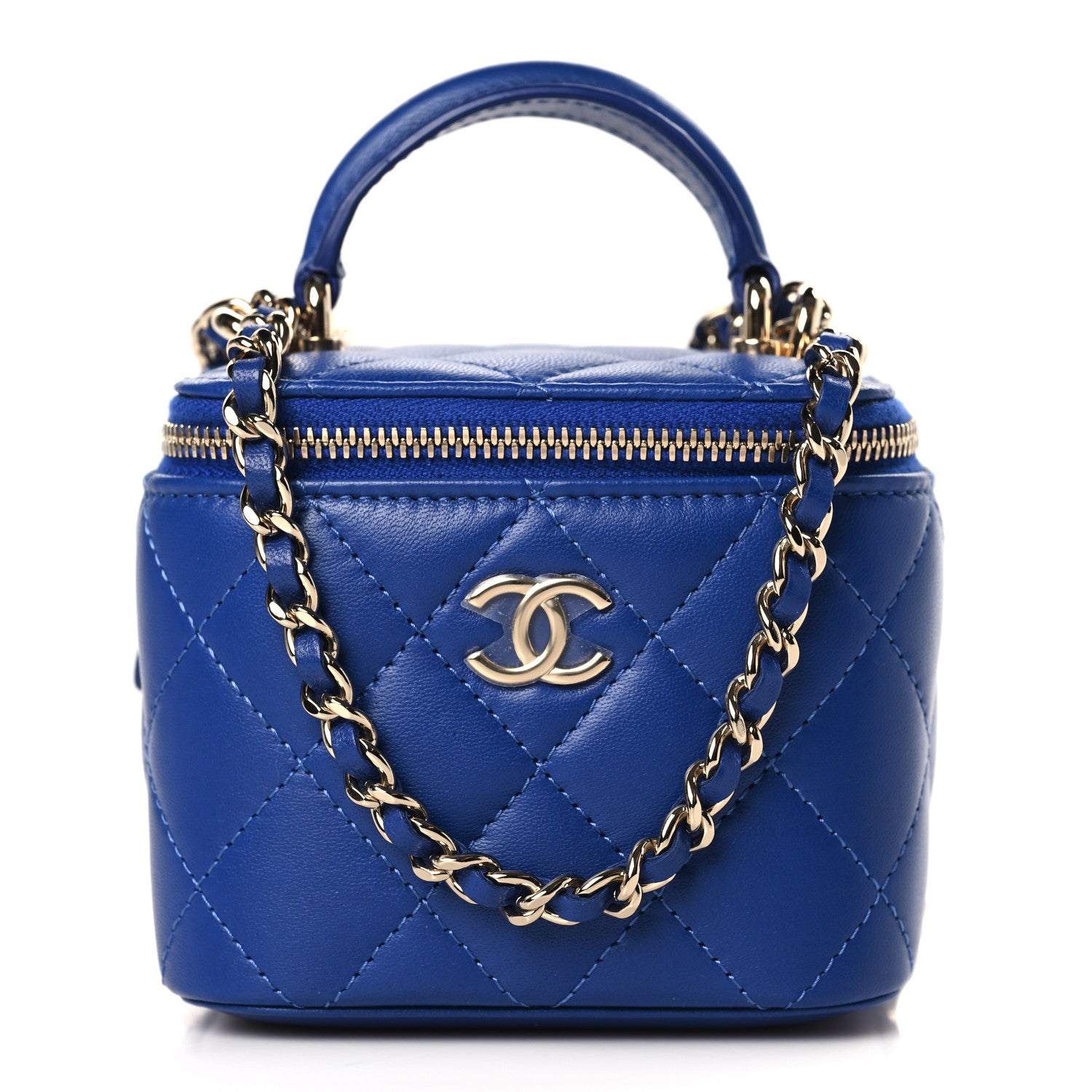 Chanel Lambskin Quilted Top Handle Mini Vanity Case With Chain Blue 1 of 10