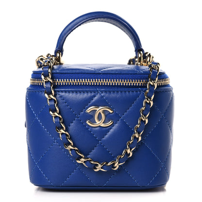 Chanel Lambskin Quilted Top Handle Mini Vanity Case With Chain Blue 1 of 10