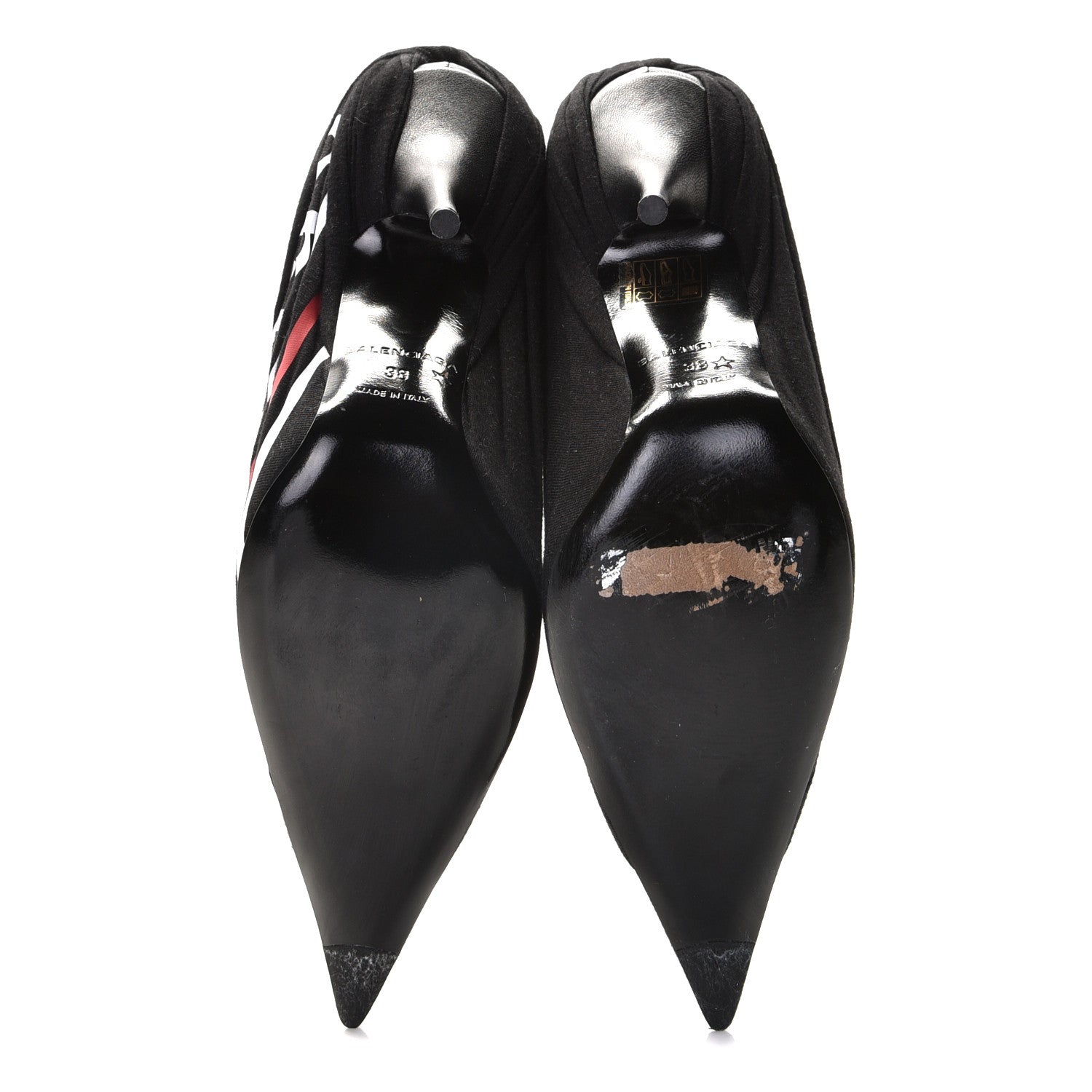 Balenciaga Jersey Crepe Political Campaign Logo Knife 115 Pointed Pumps 38 Black White Rouge 5 of 10