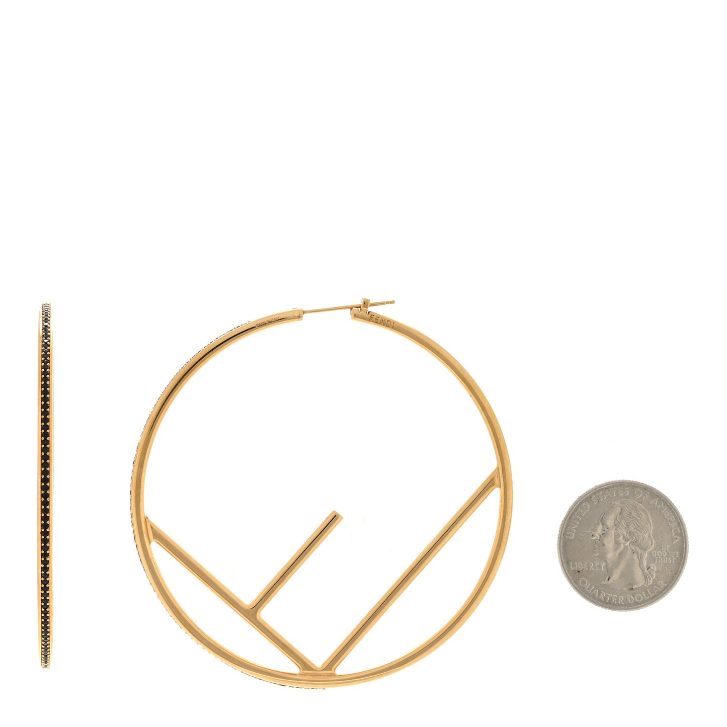 Metal Crystal Large F is Fendi Hoop Earrings Yellow Gold