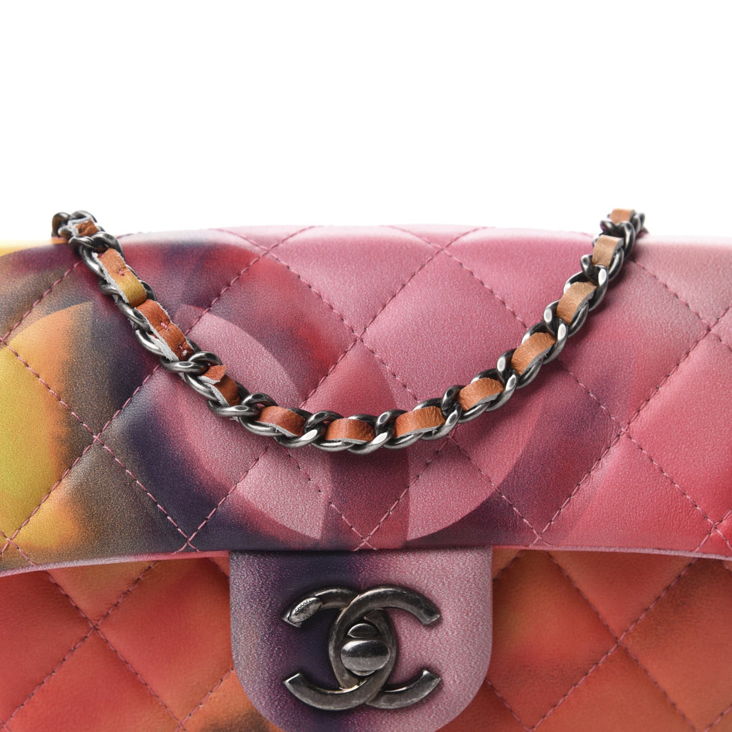 Lambskin Quilted Extra Mini Flower Power Flap Multicolor