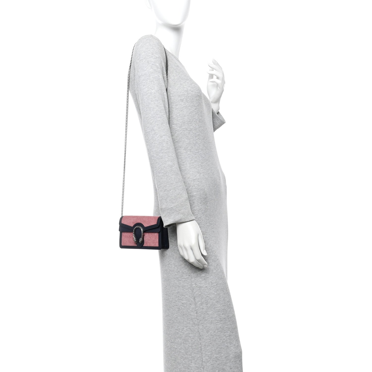 Gucci Lanzo Stretch Cord Azalea Calfskin Super Mini Dionysus Shoulder Bag Pink Blue 4 of 31