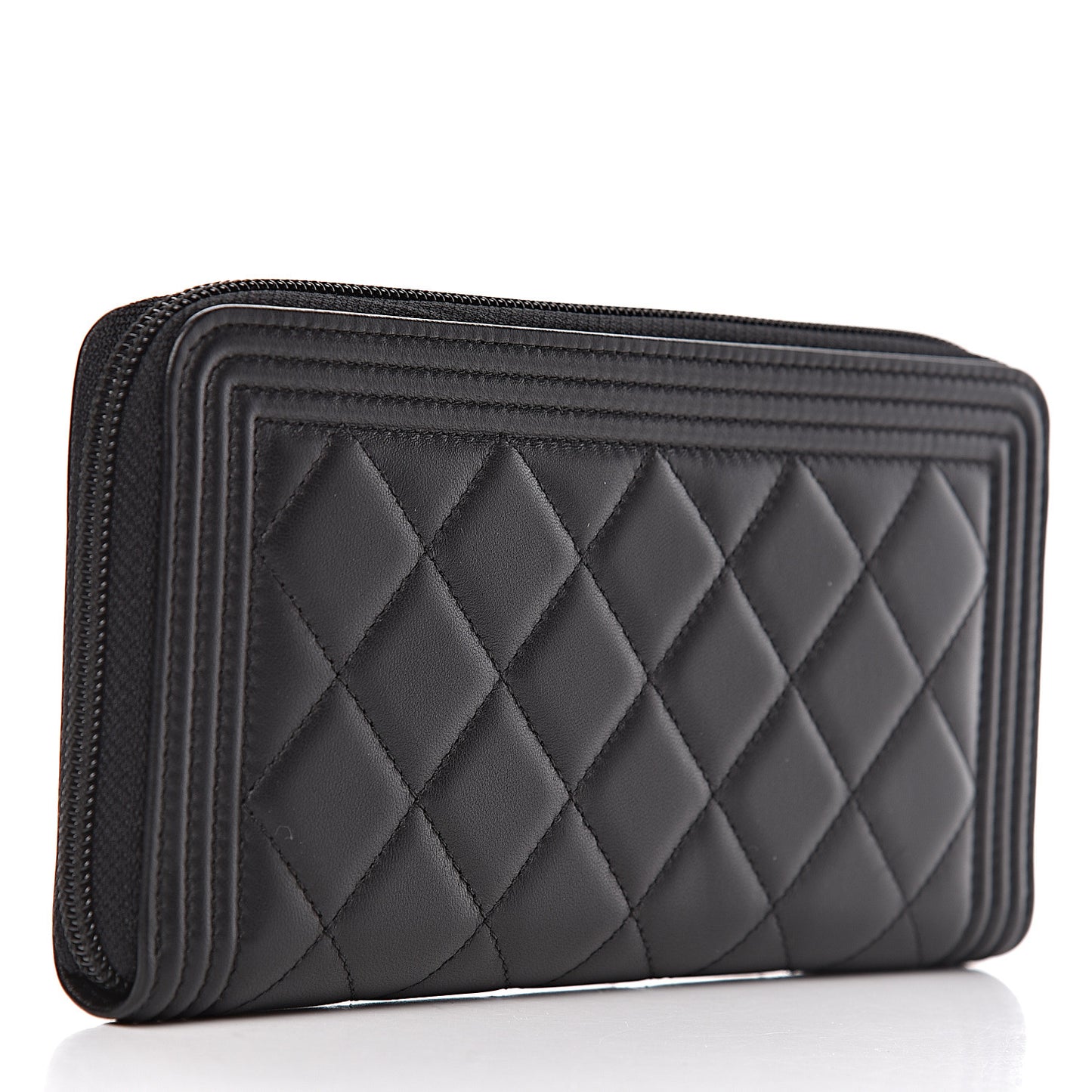 Lambskin Quilted Boy Zip Around Wallet Black