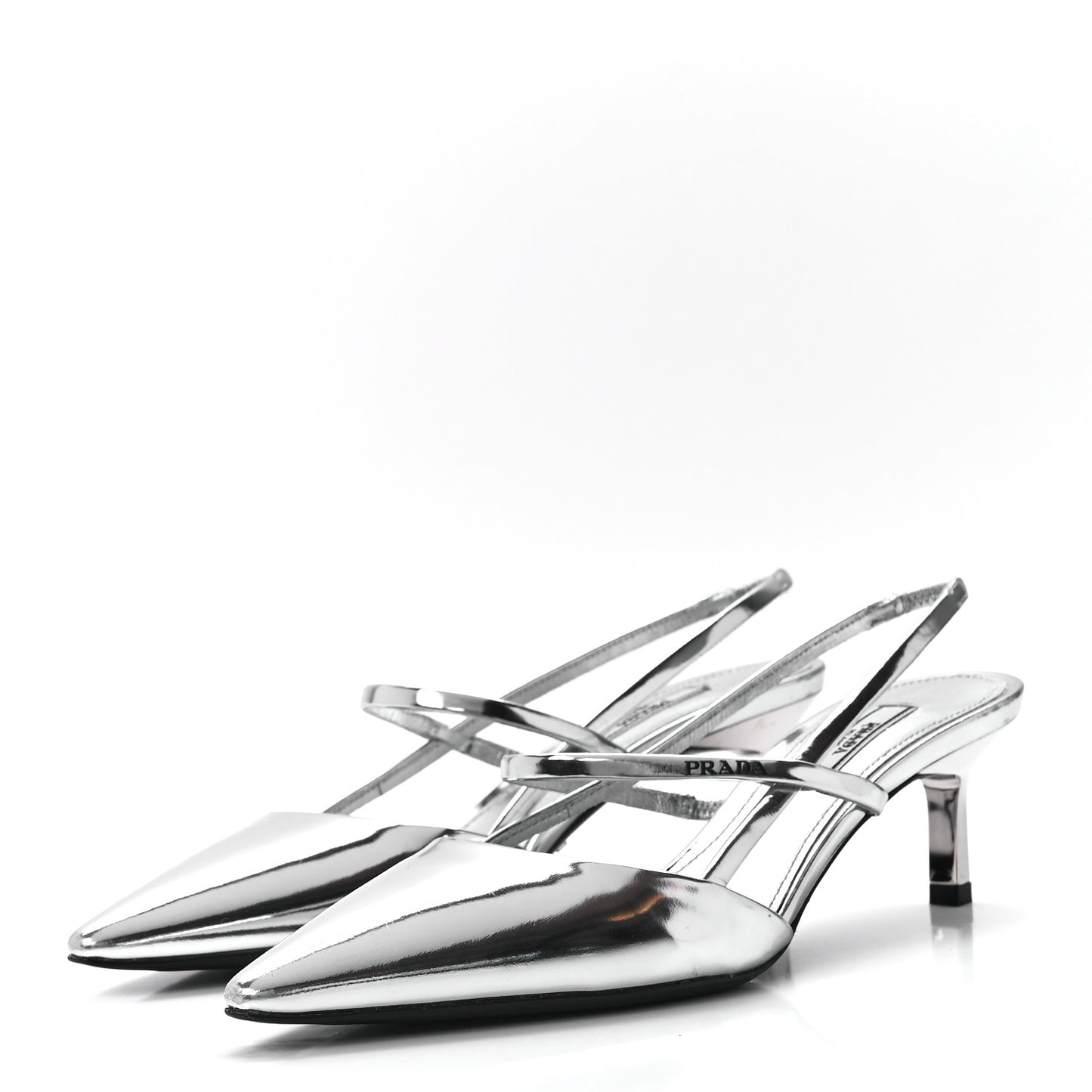 Metallic Calfskin Pointed Toe 55mm Slingback Pumps 38 Argento