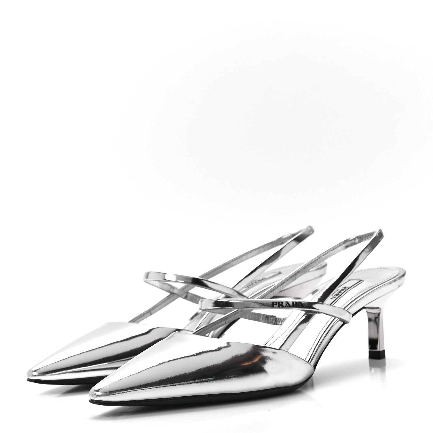 Prada Metallic Calfskin Pointed Toe 55mm Slingback Pumps 38 Argento 3 of 7