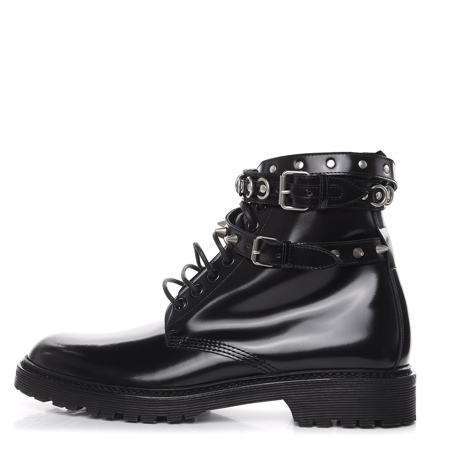 Smooth Calfskin Studded Womens Lace-Up Combat Boots 38 Black