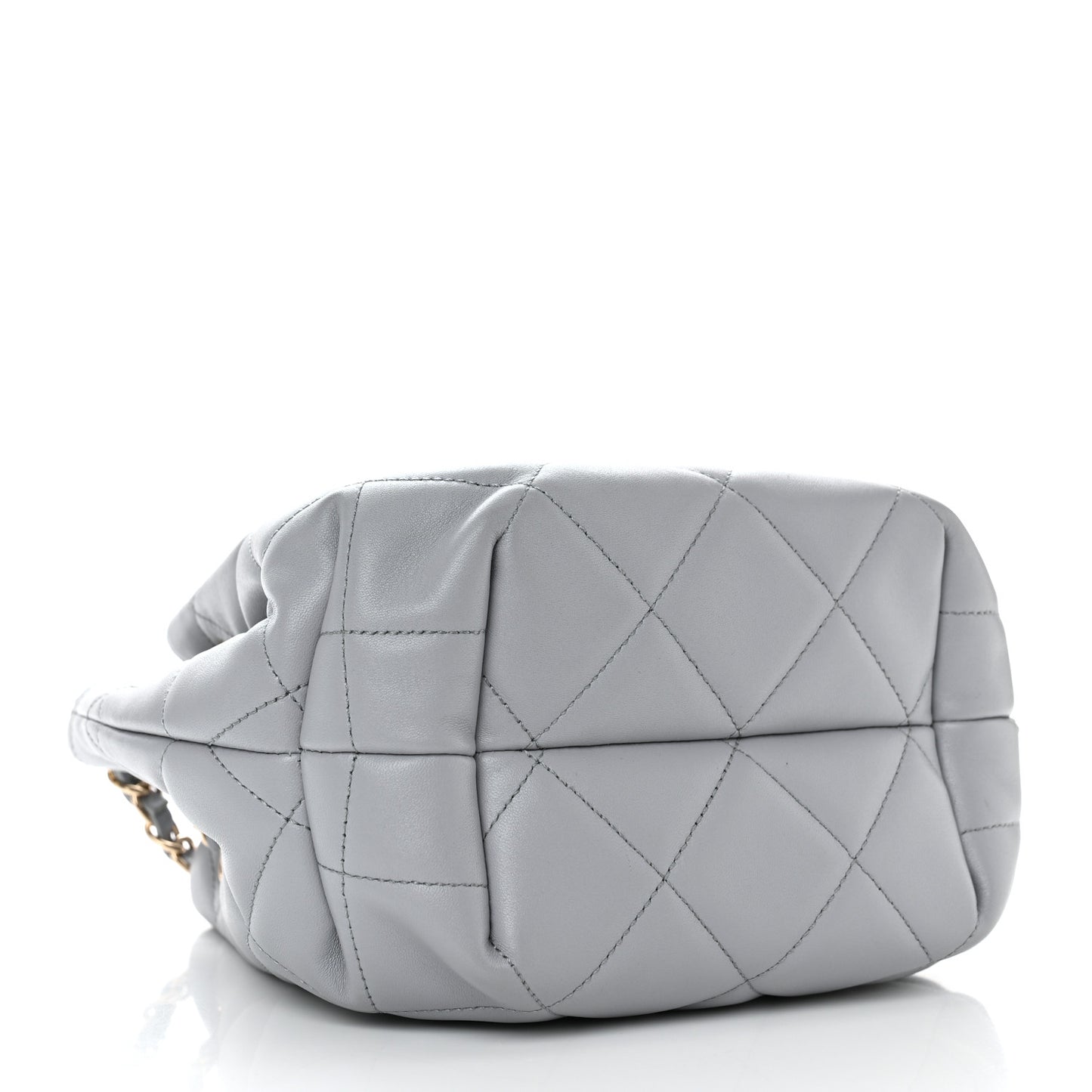 Lambskin Quilted CC Dweller Drawstring Bucket Bag Light Grey