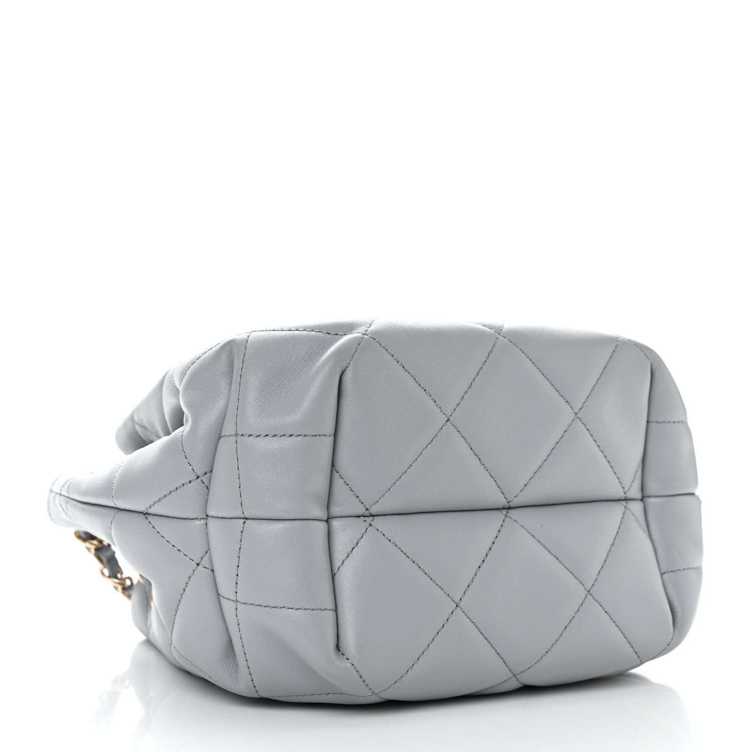 Chanel Lambskin Quilted CC Dweller Drawstring Bucket Bag Light Grey 4 of 10