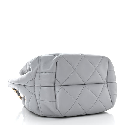 Chanel Lambskin Quilted CC Dweller Drawstring Bucket Bag Light Grey 4 of 10