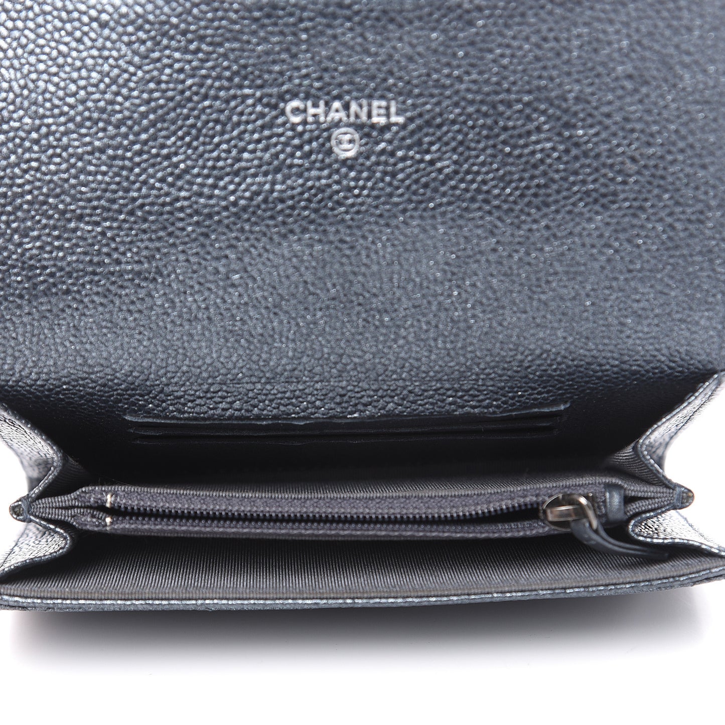 Metallic Caviar Quilted Small Flap Wallet Charcoal