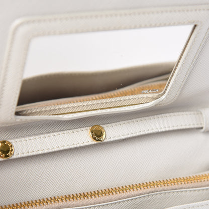 Prada Saffiano Metal Flap Wallet with Strap Talco 12 of 15