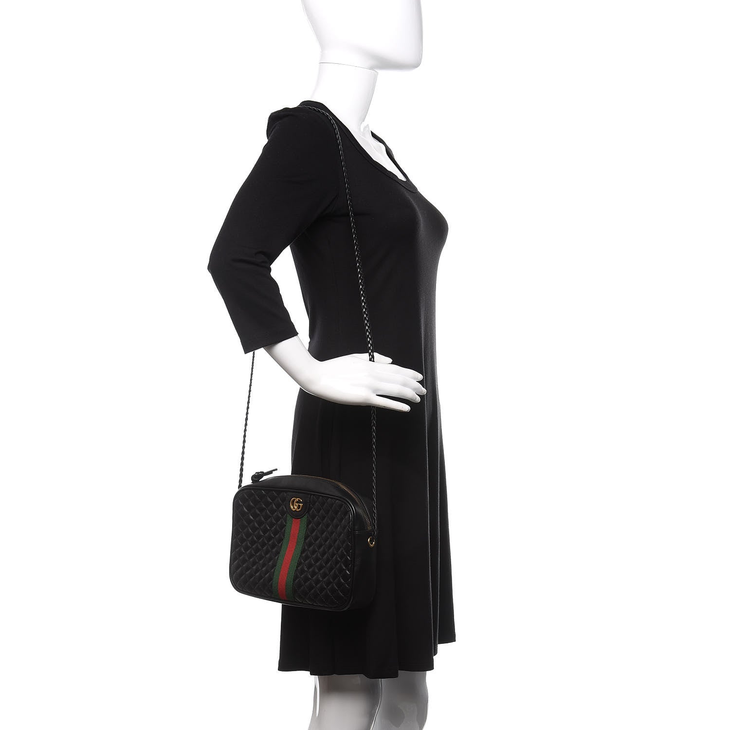 Gucci Calfskin Web Trapuntata Small GG Shoulder Bag Black 2 of 9
