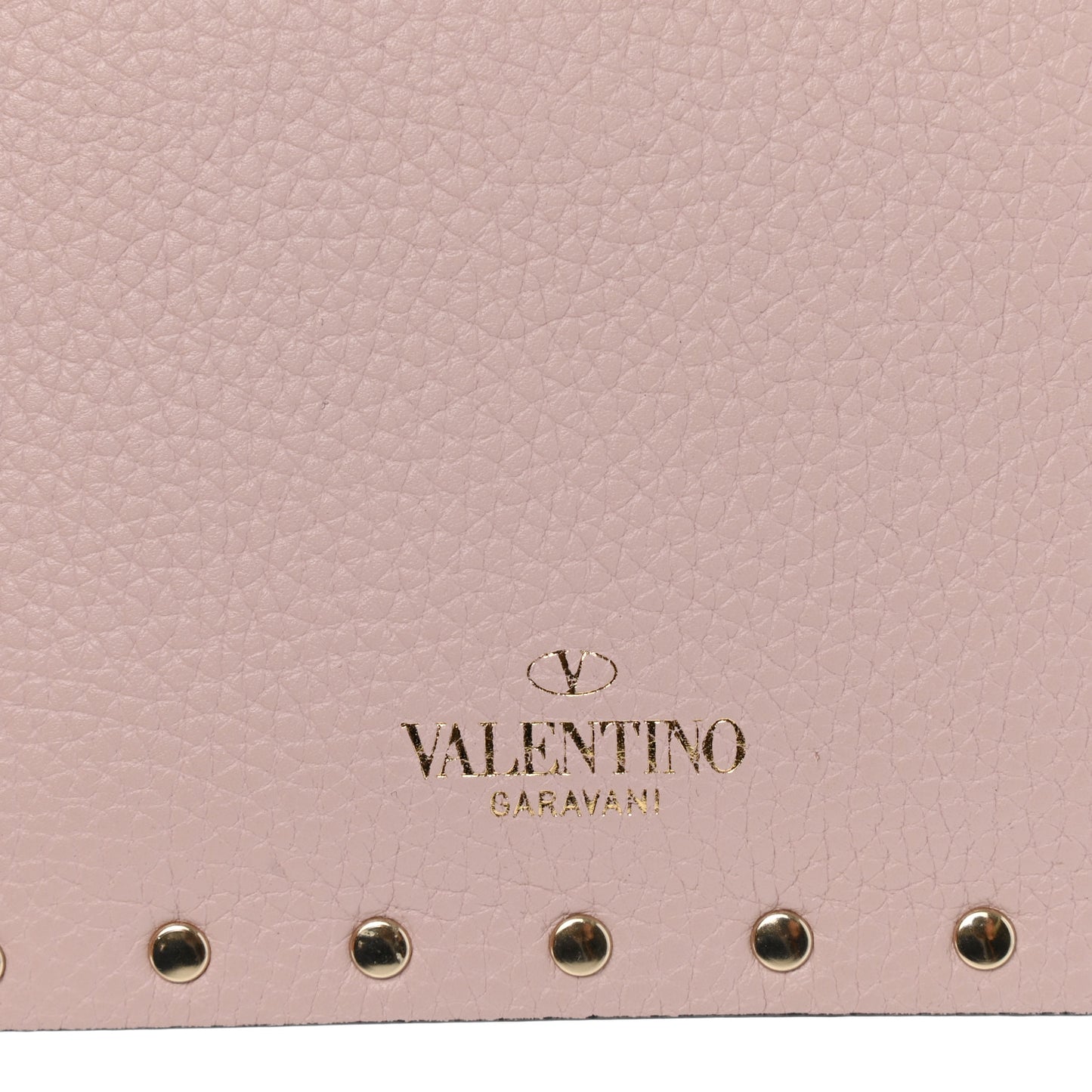 Pebbled Calfskin Medium Rockstud Envelope Flat Wristlet Pouch Water Rose